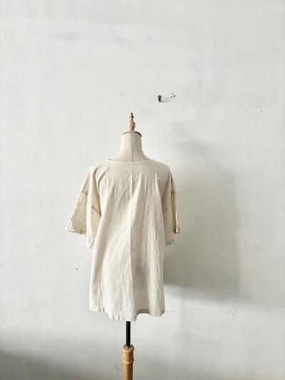 【美品】ヂェン先生の日常着 クラスカ 綿麻 クルーネック プルオーバー Tシャツ キナリ M 画像5