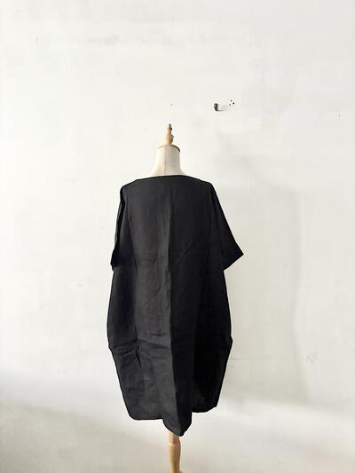 【美品】Honnete オネット リネン ボートネック ロングワンピース ブラック ポーランド製 画像5