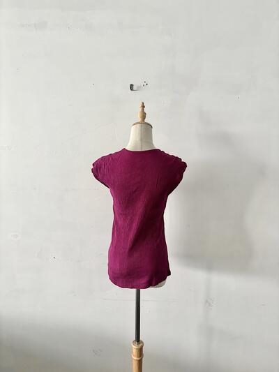 ヂェン先生の日常着 ヘンリーネックカットソー 半袖 ワイン フレンチスリーブ 画像6