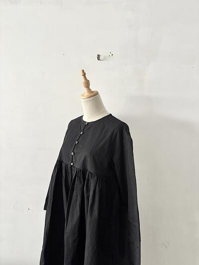 【未使用タグ付】Gauze# ガーゼ ギャザーワンピース マットブラック F 画像4