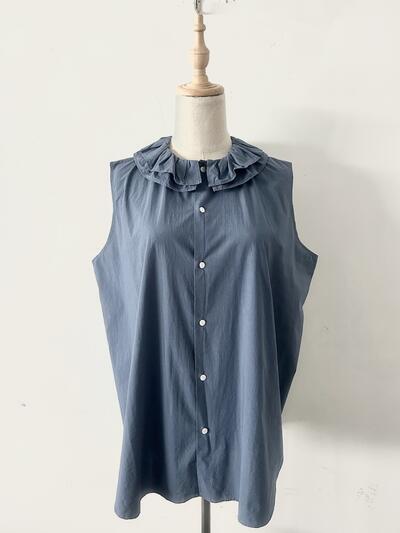 【美品】TOUJOURS  コットンフリルカラーノースリーブブラウス 画像2
