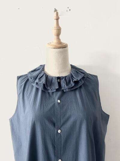 【美品】TOUJOURS  コットンフリルカラーノースリーブブラウス 画像3