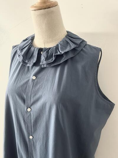 【美品】TOUJOURS  コットンフリルカラーノースリーブブラウス 画像4