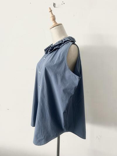 【美品】TOUJOURS  コットンフリルカラーノースリーブブラウス 画像6