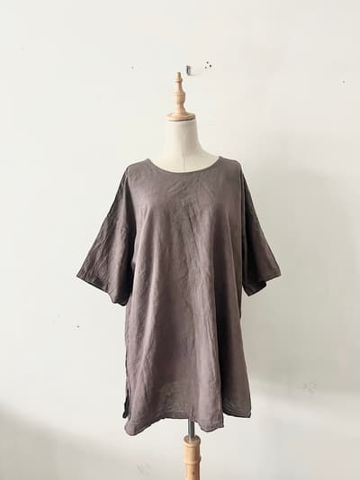 ヂェン先生の日常着　チュニックシャツ　パープルブラウン 画像1
