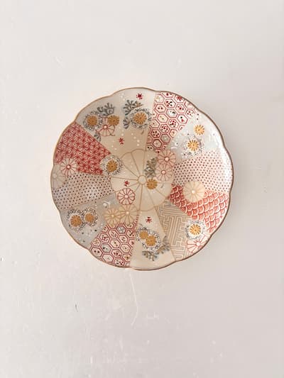 【美品】原稔・原依子  コラボ皿 花三島(木箱付き)21cm 画像1