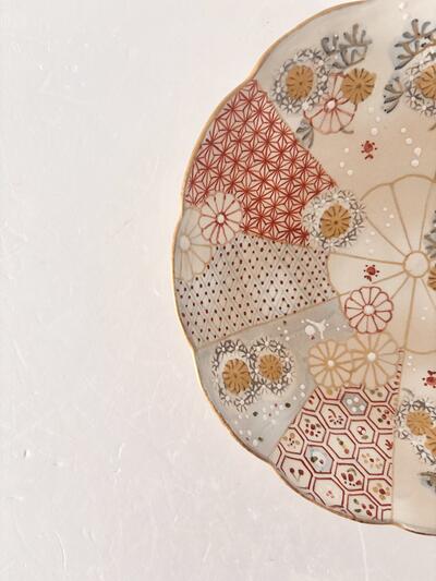 【美品】原稔・原依子  コラボ皿 花三島(木箱付き)21cm 画像2