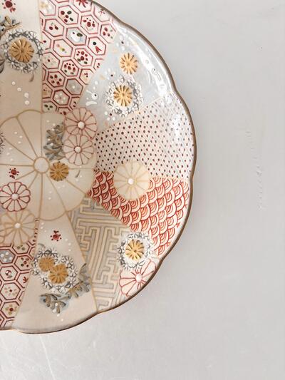 【美品】原稔・原依子  コラボ皿 花三島(木箱付き)21cm 画像3