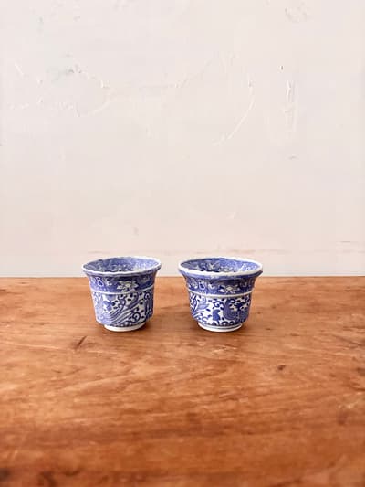 【骨董】古伊万里 染付 輪花 蕎麦猪口 小鉢 向付 2客セット 時代物　 画像1