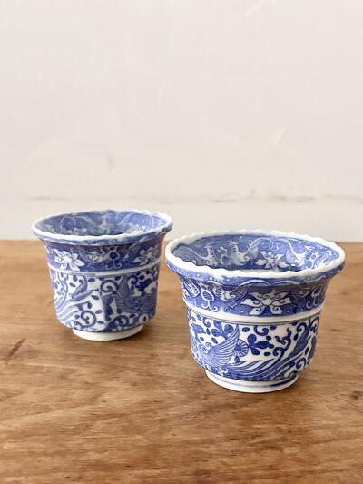 【骨董】古伊万里 染付 輪花 蕎麦猪口 小鉢 向付 2客セット 時代物　 画像3