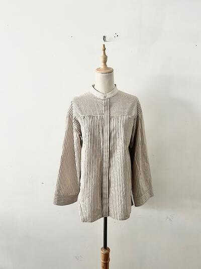 【美品】EARIH ストライプ バンドカラー シャツ 画像2