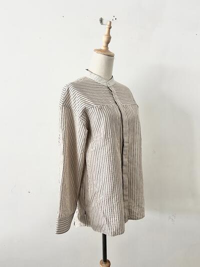 【美品】EARIH ストライプ バンドカラー シャツ 画像4