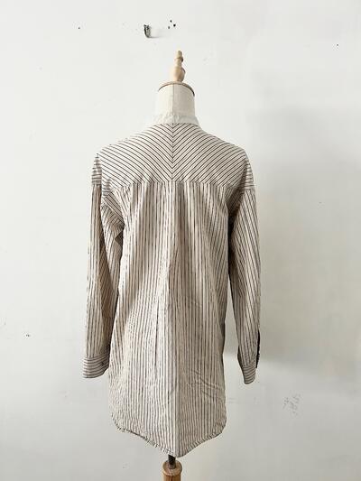 【美品】EARIH ストライプ バンドカラー シャツ 画像6