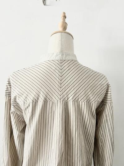 【美品】EARIH ストライプ バンドカラー シャツ 画像7