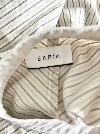 【美品】EARIH ストライプ バンドカラー シャツ 画像8