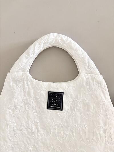 【美品】mina perhonen　ribbon bird　エッグバッグ　白　麻　 画像6