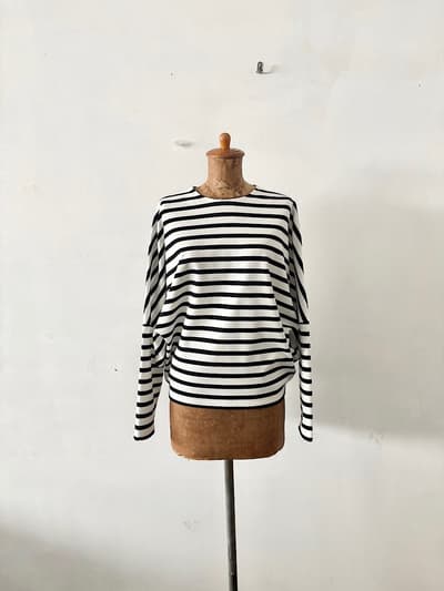 【美品】abahouse mavie　ボーダーライトダンボールドルマンプルオーバー　サイズF 画像1