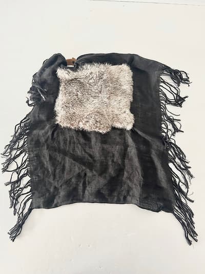 【美品】ebagos　ラビットファー付きカバー　被せ布　カゴバッグ 画像1