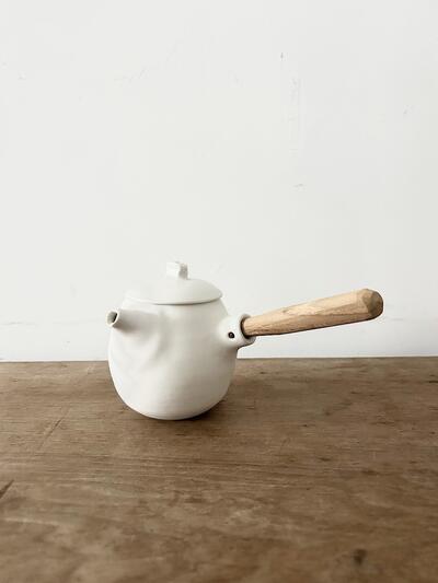 【美品】作家物 馬場勝文 しずく急須 白 木工取手  画像2