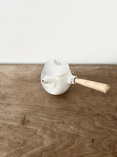 【美品】作家物 馬場勝文 しずく急須 白 木工取手  画像3