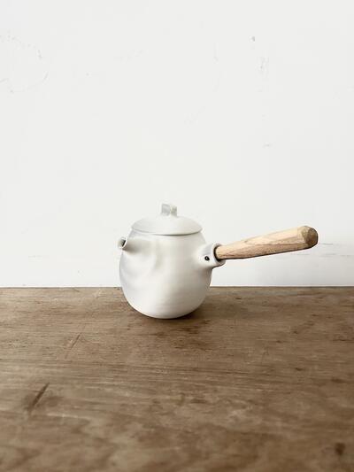 【美品】作家物 馬場勝文 しずく急須 白 木工取手  画像4