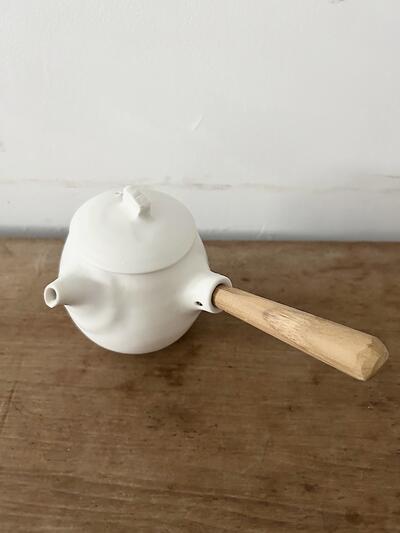 【美品】作家物 馬場勝文 しずく急須 白 木工取手  画像5