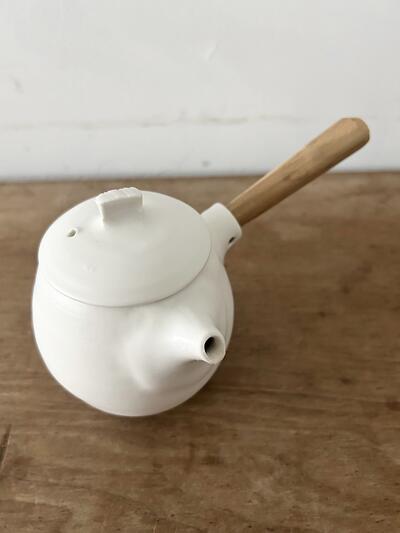 【美品】作家物 馬場勝文 しずく急須 白 木工取手  画像6