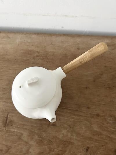 【美品】作家物 馬場勝文 しずく急須 白 木工取手  画像7