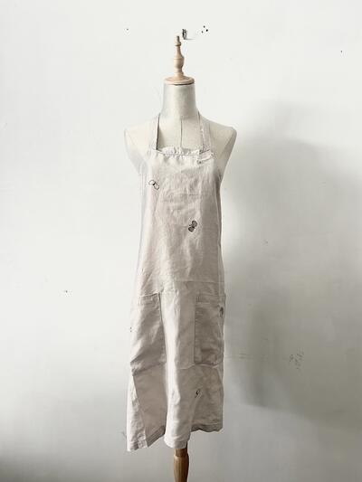 【美品】mina perhonen　choucho　リネン　エプロン　light grey   画像2