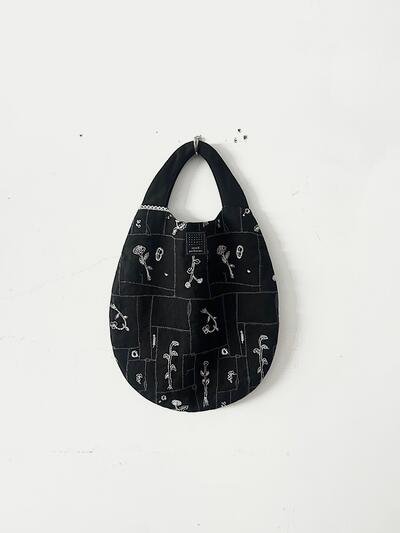 【美品】mina perhonen　garden patchwork　エッグバッグ　black　麻　リネン　 画像2