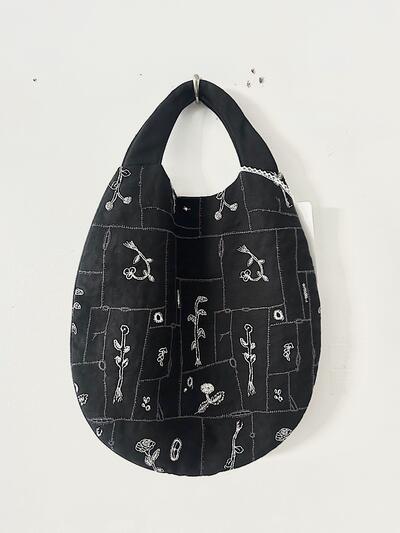 【美品】mina perhonen　garden patchwork　エッグバッグ　black　麻　リネン　 画像4