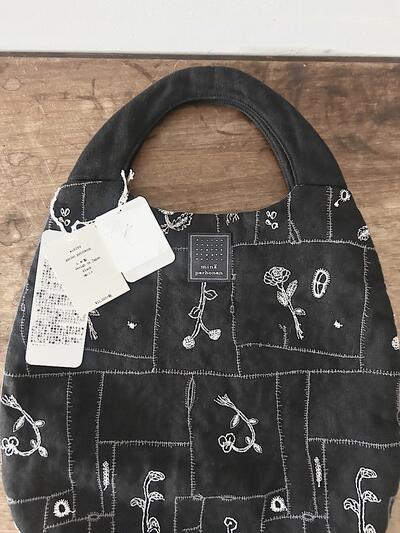 【美品】mina perhonen　garden patchwork　エッグバッグ　black　麻　リネン　 画像7