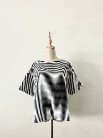 【美品】ORCIVAL リネン ボーダー カットソー　サイズ1  白ネイビー 画像1