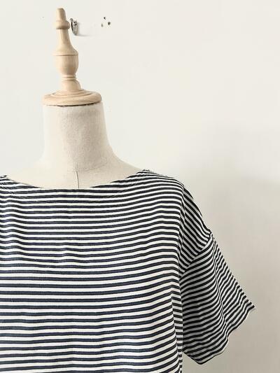 【美品】ORCIVAL リネン ボーダー カットソー　サイズ1  白ネイビー 画像2