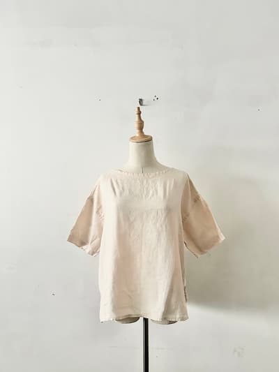 【美品】ORCIVAL リネンボートネックショートスリーブシャツ 淡ベージュ　サイズ1 画像1