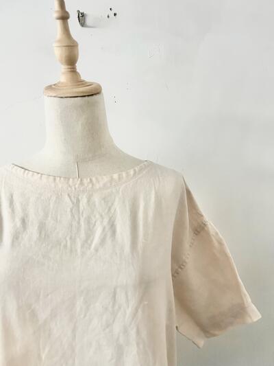 【美品】ORCIVAL リネンボートネックショートスリーブシャツ 淡ベージュ　サイズ1 画像3