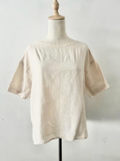 【美品】ORCIVAL リネンボートネックショートスリーブシャツ 淡ベージュ　サイズ1 画像4