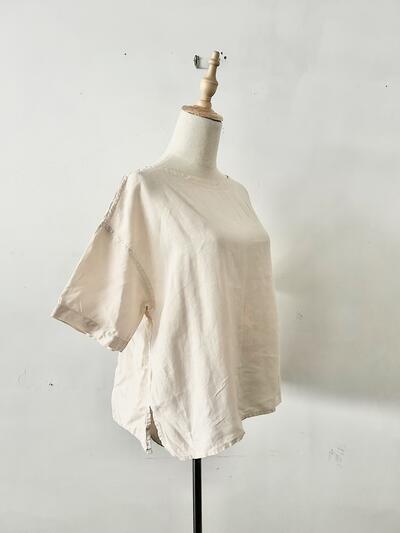 【美品】ORCIVAL リネンボートネックショートスリーブシャツ 淡ベージュ　サイズ1 画像5