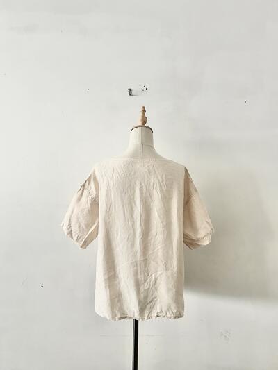 【美品】ORCIVAL リネンボートネックショートスリーブシャツ 淡ベージュ　サイズ1 画像8