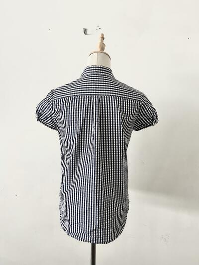 【美品】LE GLAZIK ギンガムチェック ラウンドカラー 半袖 シャツ サイズ36 画像6