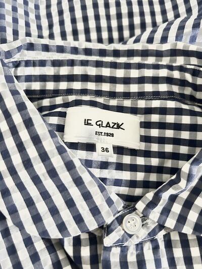 【美品】LE GLAZIK ギンガムチェック ラウンドカラー 半袖 シャツ サイズ36 画像7