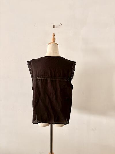ZARA ザラ レース切替 刺繍入りジレ ベスト フロントリボン ブラック XL 画像8