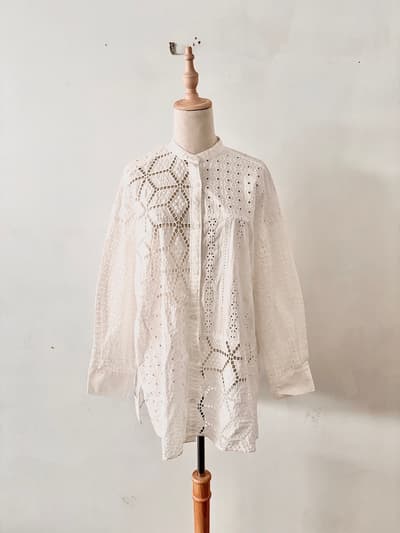 【美品】FUKAYA レースブラウス カットワーク刺繍 ホワイト 画像1