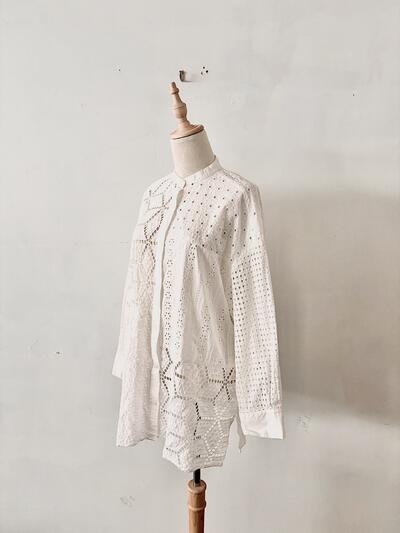 【美品】FUKAYA レースブラウス カットワーク刺繍 ホワイト 画像3