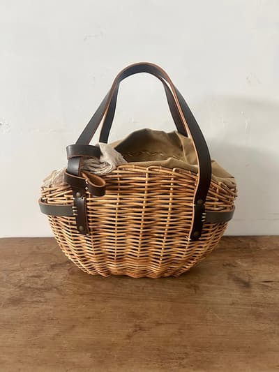 【美品】ebagos.　カゴバッグ　籐　キャンバス　ベージュ　リネン 画像1