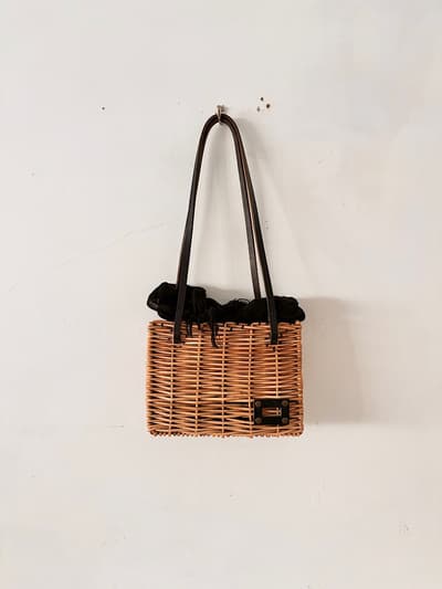 【美品】ebagos.　カゴバッグ　小　黒　リネン被せ  Ladies and gentlemen　 画像1