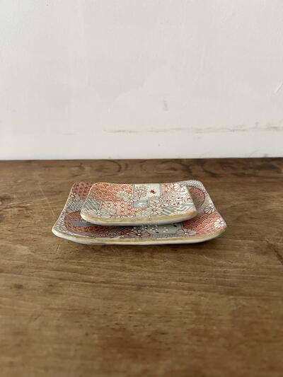 【美品】原依子 さん　小皿　中皿　2枚セット　花小紋　清水焼き　長方皿　入手困難 画像3