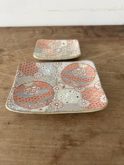 【美品】原依子 さん　小皿　中皿　2枚セット　花小紋　清水焼き　長方皿　入手困難 画像6