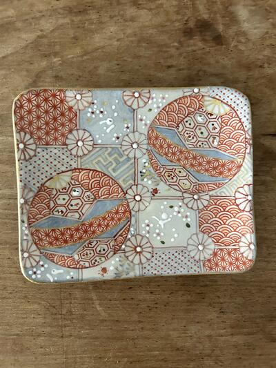 【美品】原依子 さん　小皿　中皿　2枚セット　花小紋　清水焼き　長方皿　入手困難 画像8