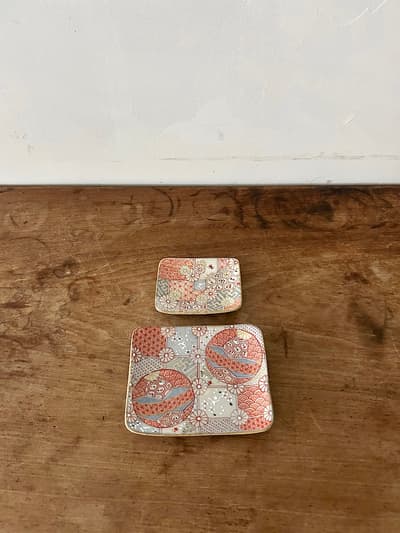 【美品】原依子 さん　小皿　中皿　2枚セット　花小紋　清水焼き　長方皿　入手困難 画像1